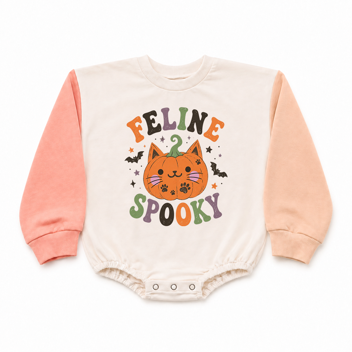 Feline Spooky Halloween Color Block Sweatshirt