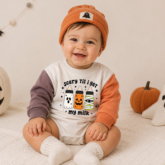 Scary Til I Get My Milk Halloween Color Block Sweatshirt